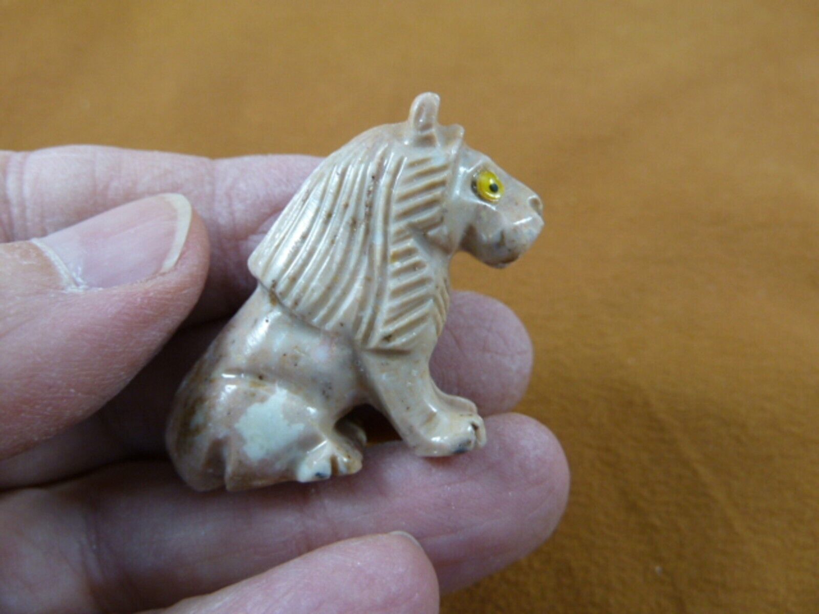 Y-LIO-SI-3 white gray red LION wild cat carving SOAPSTONE PERU FIGURINE cub - $8.59