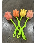 Vintage  Rose Flower  Dish Wand Sponge Petals Brush Cleaner - $27.14 CAD