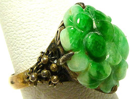 CHINESE EXPORT CHINA OLD STERLING SILVER CARVED JADE FLOWER ANTIQUE RING... - £451.61 GBP