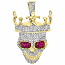 Mens 14K Yellow Gold Over 2CT Diamond Smiling Skull Crown Hat Pave Charm Pendant - £136.44 GBP