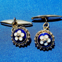 Elegant Art Deco 14K Gold CUFFLINKS Signed Antique Royal Blue Enamel Buttons - $3,605.25