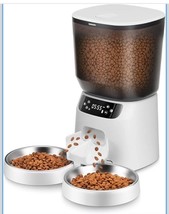 Auto Cat Feeder for 2 Cats Dual Power With Call Cat Voice Memo 5L Food Tank - $42.56