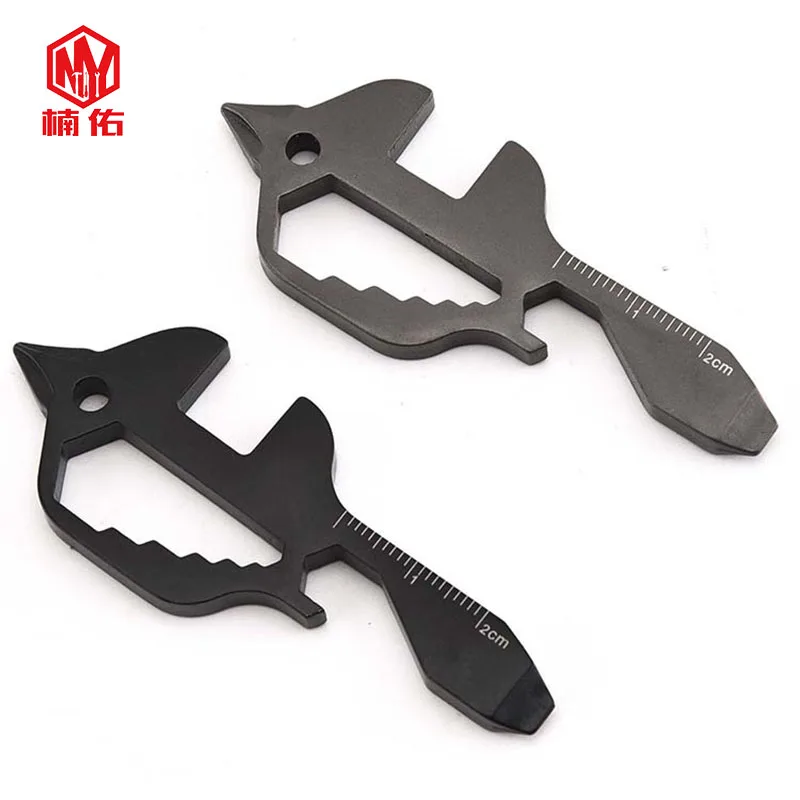 1PC Stainless Steel Fish Shape EDC Tool Card Opener Wrench Screwdriver Key Ring - £7.96 GBP