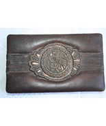 Old Antique Tooled Brown Thin Leather Jewelry Trinket Box with Copper Mo... - £49.50 GBP