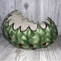 Vtg 1970s Christmas Centerpiece Holly Leaves Berries Ceramic Bowl Egg Sh... - $46.48