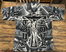 Vintage Y2K IBEU Button Shirt Jesus Crucifixion True Love Streetwear Cholo XL - £26.29 GBP