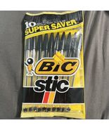 Vintage 1990 Bic Stic 10 pk Ballpoint Stick Pens Black Ink M Medium Poin... - $14.21