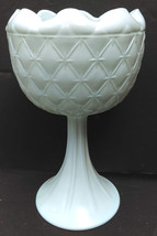Vtg Indiana White Milk Glass Duette Pattern Quilted Footed Pedestal Vase... - £18.89 GBP