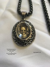 Skull in a Clear Gem Black Enamel 316 Stainless Pendant &amp; 5mm Black Box ... - £28.48 GBP