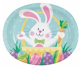 Hoppy Easter Bunny Basket 8 ct 12&quot; Oval Plates Party Platter - £7.82 GBP