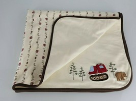 Gymboree In the Forest Baby Boy Blanket 2005 Cream Bear Tree Construction Truck - £77.82 GBP