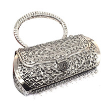 Vintage Silver Brass Clutch Purse, Handmade Evening Bag, Embossed Floral... - €84,15 EUR