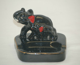 Old Vintage Ceramic Elephant Ashtray w Baby Tobacciana Smoking Tool Decor - £13.30 GBP
