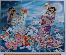 36&quot; X 44&quot; Panel Asian Ladies Japanese Water Lilies Cotton Fabric Panel D373.44 - £9.61 GBP