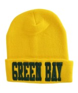 Green Bay Adult Size Winter Knit Cuffed Beanie Hat (Gold) - £13.54 GBP