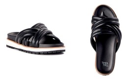 new TIME AND TRU Women&#39;s Crossband Slides sz 8 black contour footbed Sandals - £13.86 GBP