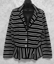 Womens Style &amp; Co Striped Black White Button Front Jacket Size Large 100... - £14.80 GBP