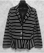 Womens Style &amp; Co Striped Black White Button Front Jacket Size Large 100... - £14.78 GBP
