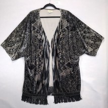 One World Women&#39;s Plus 3X Boho Velvet Burnout Fringe Kimono Robe Y2K Fai... - $48.38