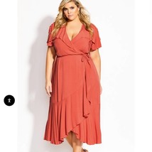 NWT City Chic Fiesta Fun Ruffle Tier Wrap Maxi Dress in Coral Pink Size 16 - £53.86 GBP