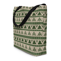 Knitted Christmas Winter Dark Green &amp; White Christmas Tree Needles Beach Bag - £26.13 GBP