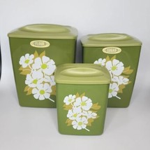 VTG MCM Avocado Green Plastic Canisters Nesting Containers Flowers 70&#39;s U195 - £39.01 GBP
