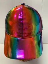 Pretty baseball cap hat PU unisex women laser duckbill rainbow adjustable - $491.35 MXN