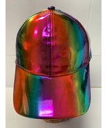 Pretty baseball cap hat PU unisex women laser duckbill rainbow adjustable - $491.35 MXN