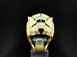 1.5Ct Round Brilliant Cut Diamond Tiger Head Mens Ring 14K Yellow Gold Finish - £89.30 GBP