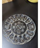 L E Smith Crystal Glass Egg Relish 10&quot; Divided Platter 6” Center MCM Vin... - €17,03 EUR