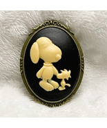 Snoopy &amp; Woodstock Antique Brass Cameo Style Decorative Brooch Pin-NEW - £30.77 GBP
