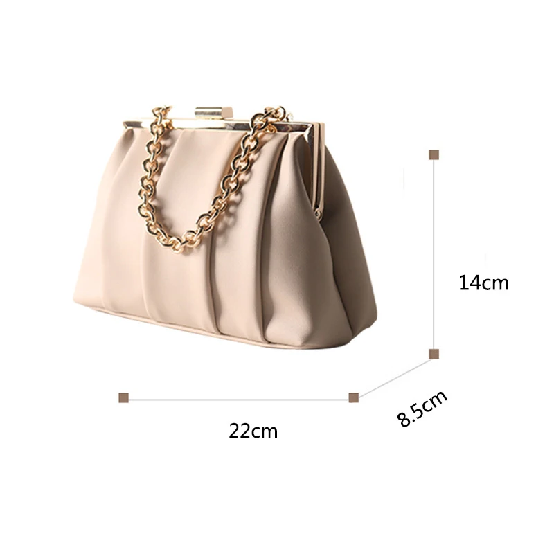 Solid Color Pleated Banquet Bag Crossbody Chain Underarm Bags Elegant Party Hand - £72.25 GBP