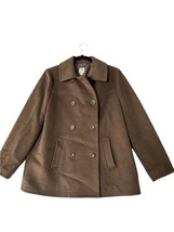 J JILL Womens Pea Coat Double Breasted Brown Wool Blend Long Sleeve Size M - £26.78 GBP