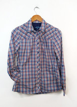 Eddie Bauer WM M Shirt Plaid Long Sleeve Red White Blue Snap and Button Closure - $24.18