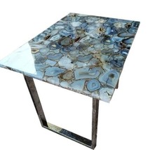 Grey Agate Handmade Dining &amp; Kitchen Table Slab Top Home Interior Deco Furniture - £246.74 GBP+