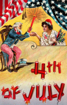 Patriotic Uncle Sam 4th Of July Liberty Fireworks Handshake Postcard American - £13.46 GBP