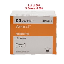 Webcol Alcohol Prep Pad Sterile 70% Strength Medium REF 6818, 3 Boxes 60... - $20.78