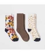A New Day Women&#39;s 3 Pack Crew Socks Shoe Size 4-10 Floral Yellow Dot &amp; B... - $276.52 MXN