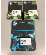 Lot of Genuine HP 920 Black  &amp;  HP 920XL Cyan/Yellow Color Ink Cartridge... - $18.16 CAD