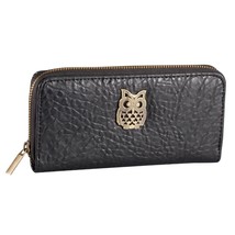 Owl Bonded Leather Zippered Wallet Brushed Metal Paisley Coin Pocket Black NEW - £20.13 GBP