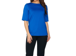 Susan Graver Essentials Butterknit Elbow Sleeve Bateau Neck TopTrue Blue, Medium - £21.33 GBP