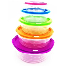 Food Storage Plastic Container Set of 5 Round Reusable With Air Vented Lids - £10.84 GBP