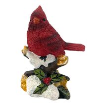 Red Cardinal Bird on Snowy Branch with Holly Christmas Figurine 3 Inch - $14.83