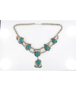 Sterling Silver Navajo Turquoise Necklace With Leaf Details 18&quot; 79.8g - €1.349,06 EUR