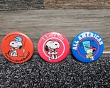 Snoopy Pin-Back Buttons - Lot of 3 - 1950s Antiques! - £23.12 GBP