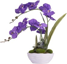 Yszl Purple Ceramic Vase With Large Artificial Potted Orchid Plant, Silk Flower - £34.43 GBP