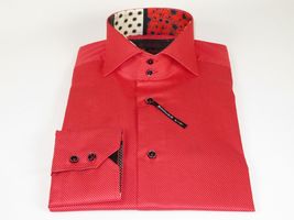 Men Dress Shirts AXXESS Turkey 100% Egyptian Cotton 223-09 Red White Polka Dots image 5