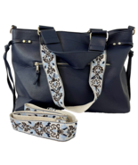 Ahdorned Vegan Leather Large Blue Tote Handbag with Shoulder Strap - $45.60 CAD