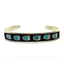 Vtg Sterling Native American Hopi Bear Claw Inlaid Turquoise Cuff Bracelet sz 6 - £110.53 GBP
