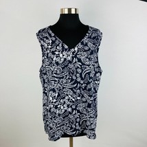 Pleione Womens Large L Polyester Black White Floral Paisley Sleeveless Top - £13.23 GBP